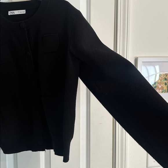 NWOT Zara Plain Knit Shoulder Pad Cardigan Jacket in Black size L - Picture 9 of 13